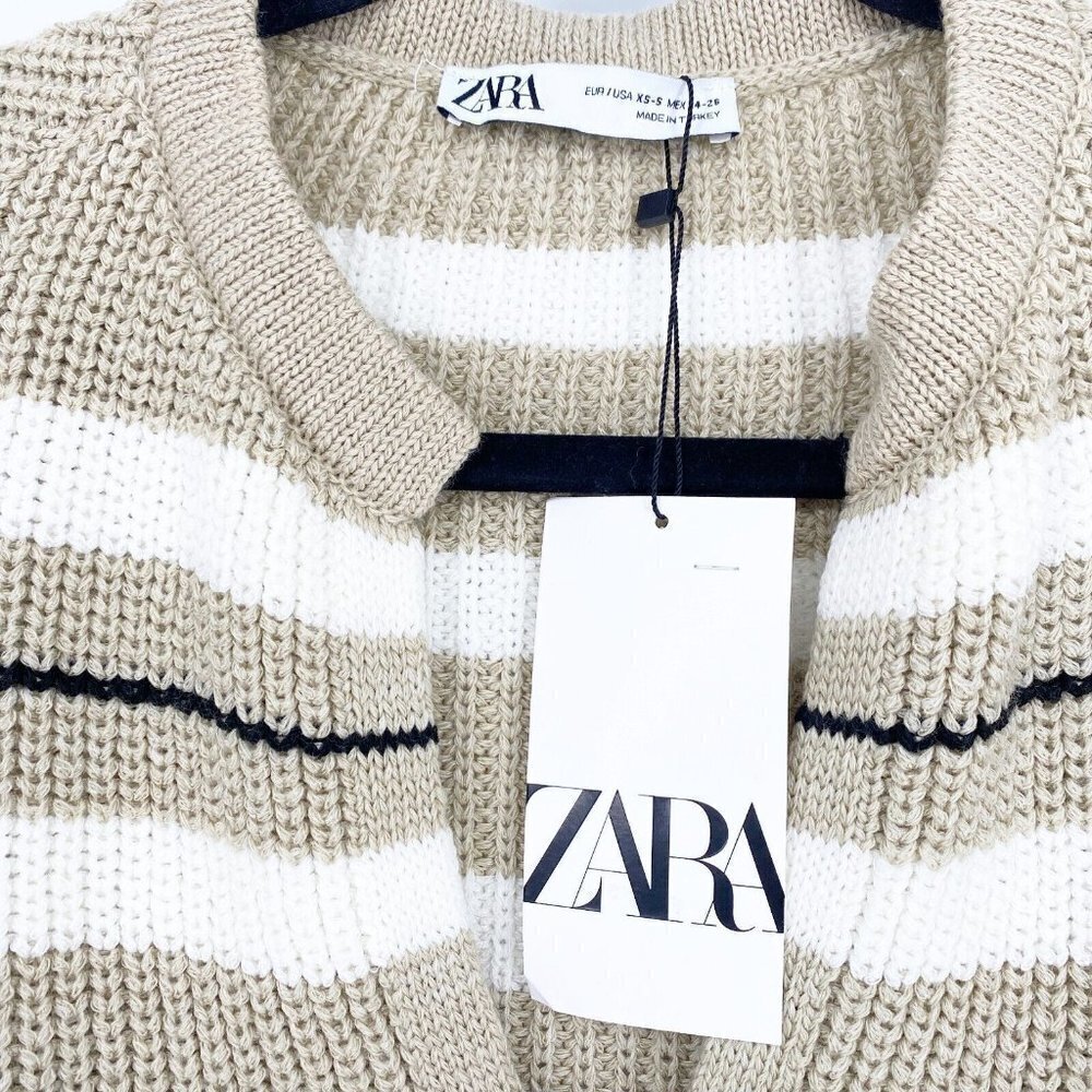 Zara Halo Brown Striped Sleeveless V Neck Fringed Hem Poncho Sweater Size S - Picture 6 of 10